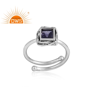 Iolite-Anillo de plata de primera ley y Gema para mujer, sortija ajustable, plata esterlina 925, oxidado, cuadrado, cuadrado, venta al por mayor - Product Image 2