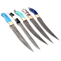 Couteaux SM 5 pièces, personnalisés, forgés à la main, en acier Damas plié, pour filetage et pêche, ambidextres, finition polie miroir, compatibles lave-vaisselle