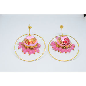 brass golden matte finishing partywear handmade meenakari beads jhumki with <b>stud</b> long hoop earing for <b>girls</b> and women - Product Image 2