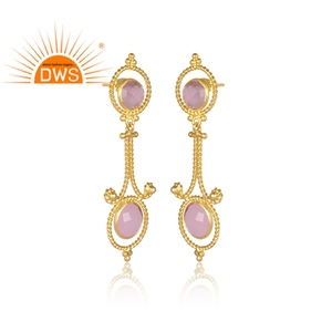 Glass <b>Rose</b> Gemstone Earrings Jewelry New Designer Gold Plated Fashion Brass Drop Earrings Jewelry Manufacturer - Product Image 2