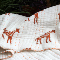 Couverture bleue girafe pour tout-petits, pour tout-petits, toutes saisons, matelassé imprimée à la main
