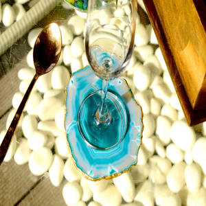 Posavasos de Ágata Natural Pulida en Forma de Rodaja |   Juego de Posavasos de Piedra Geodésica de Cristal |   Posavasos Decorativos para Mesa, Juego de Posavasos para Decoración del Hogar, Regalo - Product Image 4