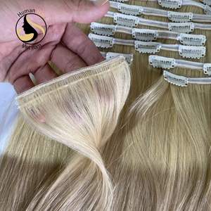 Extensions de cheveux naturels russes 100% — ali queen, cheveux humains vierges alignés, cuticules, à Clip, cheveux lisses, Double Drawn - Product Image 2
