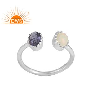 High Finished 925 <b>Silver</b> Facing <b>Ring</b> Wholesaler Natural Iolite & Ethiopian <b>Opal</b> Gemstone <b>Ring</b> New Trendy Designer Jewelry - Product Image 1
