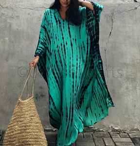 Luxury Beach Dress New Design Tie Dye Boho Long Sleeve V-Neckline Holiday Stylish Outfit <b>Women</b> <b>Kaftan</b> Swim Cover Ups - Product Image 1