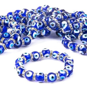 BLUE <b>GLASS</b> EYE BEADED BRACELET <b>Glass</b> Beads Handmade Elasticity Bracelet Jewellery for Women Fashion Accessories From India - Product Image 3
