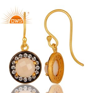 Boucles d'oreilles pendantes en calcédoine Rose naturelle, bijoux avec crochet, plaqué or 925 Sterling 18k, vente en gros - Product Image 3