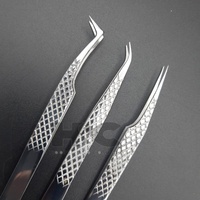 Nouvel ensemble de pinces à extensions de cils en acier inoxydable argenté de haute qualité avec poignée diamantée, logo durable