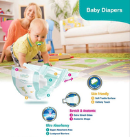 Couches jetables PERLA de haute qualité pour bébés, en pâte de cellulose, avec protection 3D contre les fuites, surface respirante et hydrophobe.