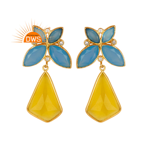 Yellow <b>Moonstone</b> Dangle Earrings Jewelry Supplier Handmade 14k Gold Plated Brass Fashion Girls Earrings Classic Collection - Product Image 1