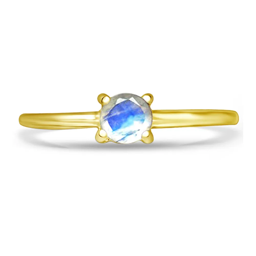 Harga Pabrik Perhiasan Emas Wanita Klasik Cincin Batu Bulan Pelangi Vermeil Emas 18K