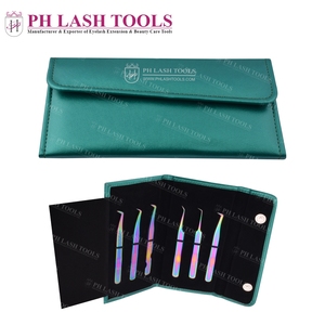 Portefeuille en cuir PU vert professionnel, étui de pincettes élastiques, pour 6 extensions de cils, étiquette privée, étui de pince à épiler, pièces - Product Image 2