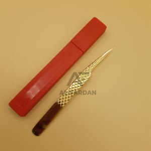 Pinzas de pestañas japonesas de acero inoxidable personalizadas, volumen de pestañas, aislamiento de punta recta, punta de fibra de agarre de diamante chapado en oro - Product Image 2