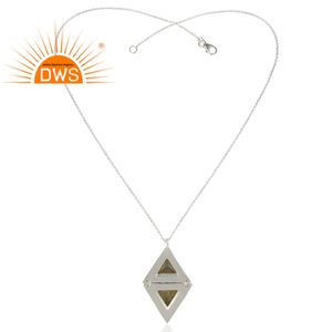 Collar de plata fina de Ley 925 con diseño de doble triángulo, joyería al por mayor, cadena de gemas de labradorita, proveedor de joyería - Product Image 2