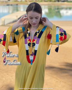 Vestidos bordados de manga larga para mujer, vestido largo con escote en V y abertura lateral - Product Image 4