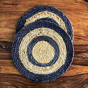 Manteles de yute redondos ecológicos personalizables de manteles individuales trenzados de yute tejidos de la India con diferentes diseños de estilo liso - Product Image 3