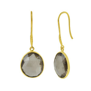 Conception populaire forme organique plaqué or 925 argent sterling quartz fumé pierres précieuses dangler lunette ensemble boucle d'oreille - Product Image 1