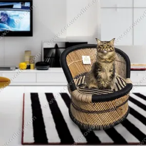 현대 디자인 야외 정원 위커 대나무 케이지 하우스 의자 손으로 짠 인도 애완 동물 개 고양이 동물 앉아 필수 애완 동물