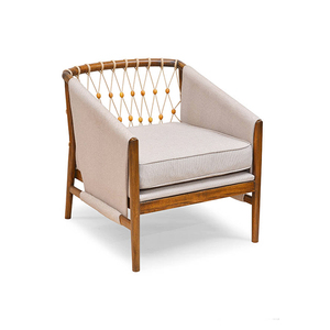 Fauteuil en acajou Easton, tissu et corde rembourrés, chaise de loisirs au design moderne, pour salon, maison, hôtel - Product Image 1