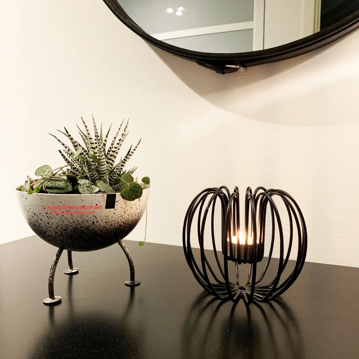 Cast Aluminum Bowl With Enamel In White Color And Black Shades Serving Bowl Metal Enamel Bowl With Three Footed Base