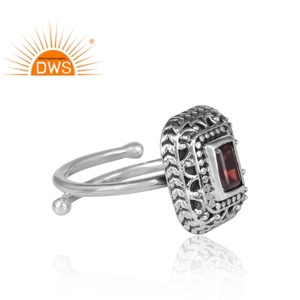 แหวนพลอยโกเมนสีแดงหนาทำด้วยมือแหวนเงินสเตอร์ลิงออกซิไดซ์ทำด้วยมือเครื่องประดับเงินโบราณคอลเลกชันคลาสสิก - Product Image 3
