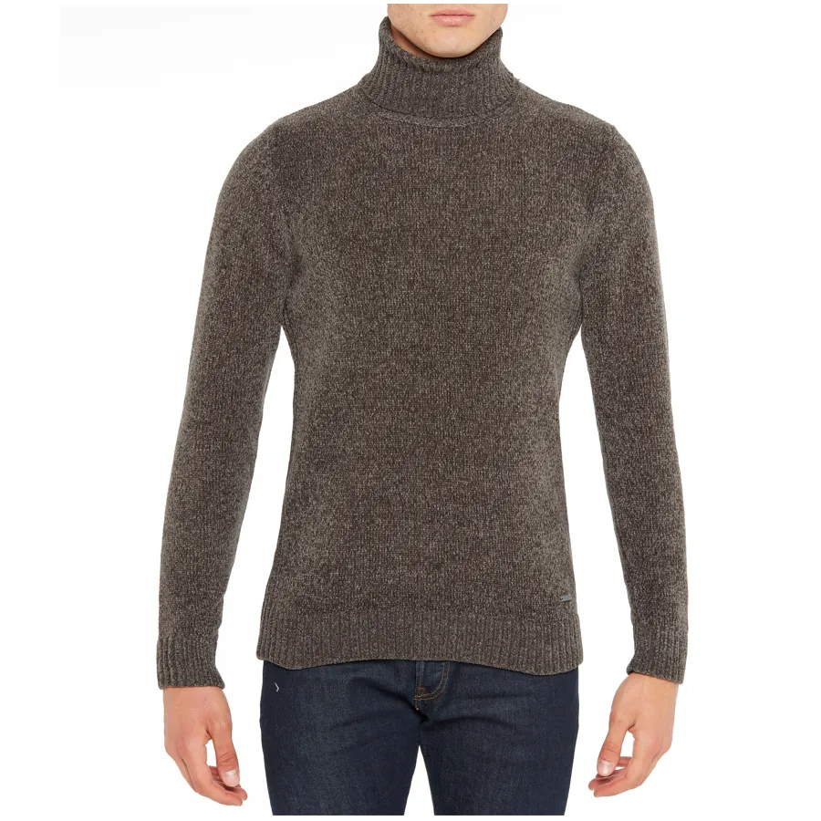 High quality Made in Italy clothing turtleneck long sleeve chenille sweater brown pullover for men