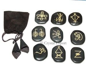 Wholesaler of <b>Black</b> Agate Kruna Reiki Set Unshape | <b>Polished</b> <b>Black</b> Agate Kruna Reiki Set Unshape for Sale - Product Image 1