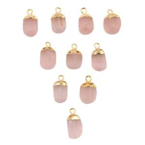 Quartz Rose naturel forme de culbutage janvier pierre de naissance laiton plaqué or connecteurs à boucle unique composants de résultats de bijoux à bricoler soi-même - Product Image 3