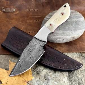 Cuchillo de hoja fija de acero de Damasco hecho a mano ZR1520 para caza al aire libre y Camping con mango de madera compatible con OEM - Product Image 1