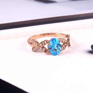 Blue Topaz Ring 925 Sterling Silver Yellow Gold Plated Ring Floral Design Handmade Fine Jewelry Oval Gemstone Blue Topaz Ring - Product Image 3