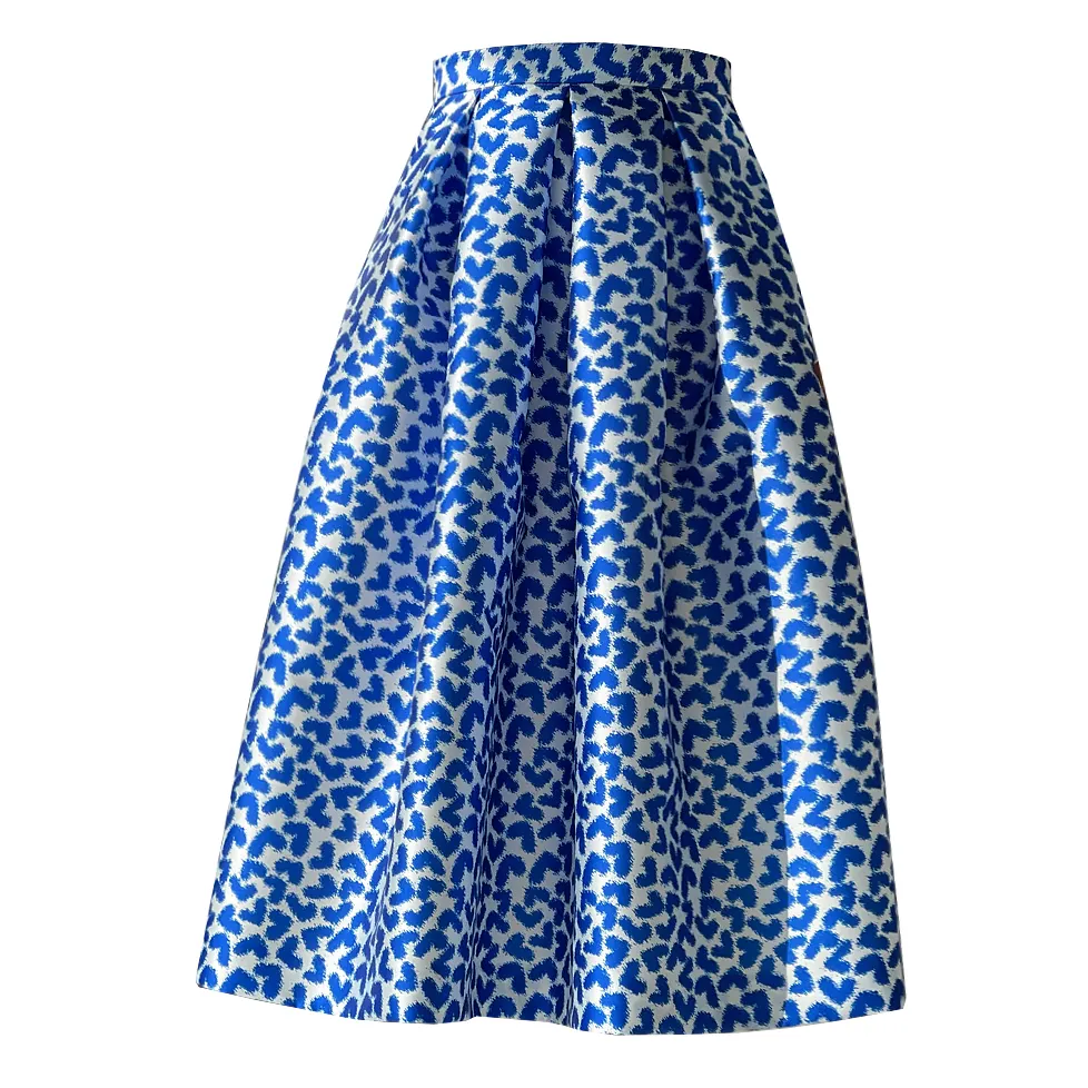 EXCLUSIVE PLEATED SKIRT COCKTAILDRESS MADE IN ITALY IN MIKADO WITH PRINTED HEART BLU WHOLESALE