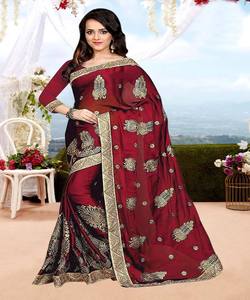 Chemisier Saree de couleur orange pour femmes indiennes, vêtement de fête brodé de fleurs en soie avec perles en coton - Product Image 3