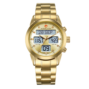 Orologio da Polso Islamico Al Fajr con Bussola Qibla, Impermeabile, in Pelle e Acciaio Oro Rosa, per Uomo Musulmano - Product Image 3