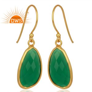 Pendientes de gota de GEMA de ónix verde Natural, fabricante de joyería, Plata de Ley chapada en oro de 18k, joyería artesanal al por mayor - Product Image 2