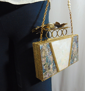 HANDMADE <b>WHITE</b> MOTHER of PEARL Nacre MOP <b>Envelope</b> Bag Metal Lowellcraft.com - Product Image 5