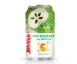 330มิลลิลิตร JB'FRESH Soursop น้ำผลไม้ที่มีเยื่อกระดาษเพิ่มคุณค่าวิตามินซี OEM ODM กระป๋อง Soursop น้ำผลไม้ BRCGS ผู้ผลิตเครื่องดื่ม