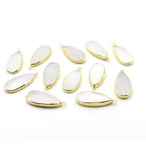 Blanc Druzy poire forme 925 argent Sterling lunette plaqué or pendentif fabrication de bijoux faits à la main - Product Image 5