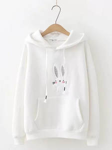 Venta al por mayor conejito bordado precio barato mujeres ropa atlética sudaderas con capucha de manga completa transpirable - Product Image 3