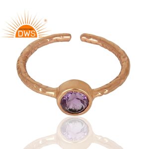 Hammered Silver 925 18k Rose Gold Plated Adjustable Ring Jewelry Supplier Purple Amethyst Gemstone Ring - Product Image 2