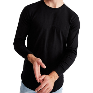 OEM 2026 Nouveaux T-shirts pour hommes en gros, T-shirt uni à manches longues pour hommes, col rond, 100% coton, T-shirt uni pour hommes, noir Teelack T - Product Image 5