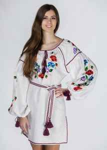 Ropa de mujer más vendida, ropa de fiesta de vacaciones, Vestido corto ucraniano para mujer, vestido bordado de manga larga con cinturón hasta la rodilla - Product Image 3