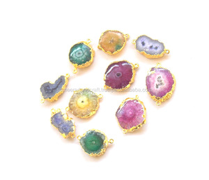 Colgante de conector bohemio de piedra natal de cuarzo Solar Natural con declaración de fianza doble galvanizada para la fabricación de joyas - Product Image 2