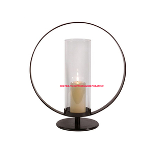 Noir brillant fait à la main fabriqué en Inde porte-bougie de conception en métal personnalisé avec verre disponible sur Offre Spéciale - Product Image 1