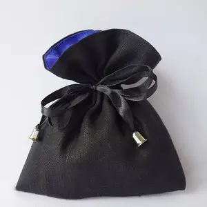 Plain Black Linen Drawstring Bag