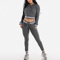 Ensemble de survêtement pour femme PIHA SPORTS, coupe ajustée, uni, 2 pièces, grande taille, 100% coton, ensemble de jogging sportif, sweat-shirt à manches longues