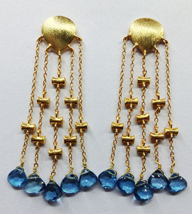 Pendientes de piedras preciosas de moda de estilo único colgantes largos chapados en oro y plata de ley 925 en forma de lágrima - Product Image 1