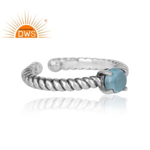 Prong Designer Oxidized Silver Ring Blue Topaz Gemstone Ring Wholesale Twisted Designer Adjustable Silver Ring Jewelry - Product Image 3