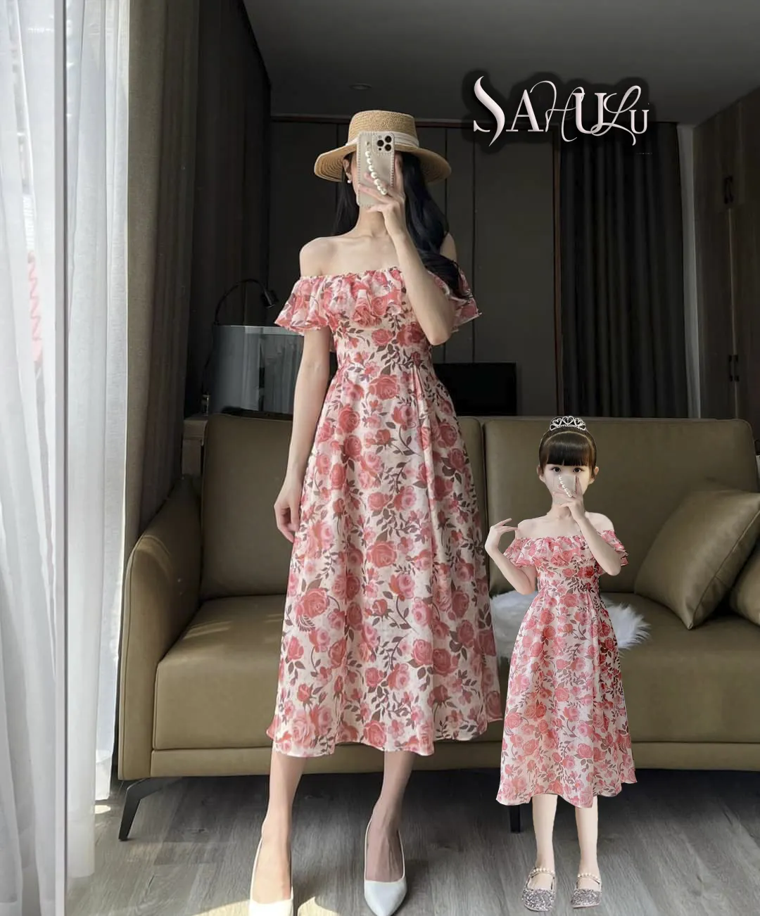 Sahulu fashion- Dress summer casual dress family matching clothes mommy and me outfits mom and daughter dress from Viet Nam