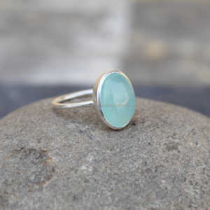 Bague en argent sterling 925 Aqua Calcedony Natural Gemstone Bijoux en argent fin faits à la main - Product Image 2