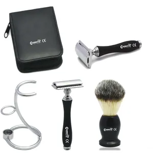 OFFRE SPÉCIALE GORAYA ALLEMAND de Sécurité de Double Bord Rasoir & Noir pur Blaireau Brosse Combo Set de Rasage Kit Classique APPROUVÉE D'oin de la CE